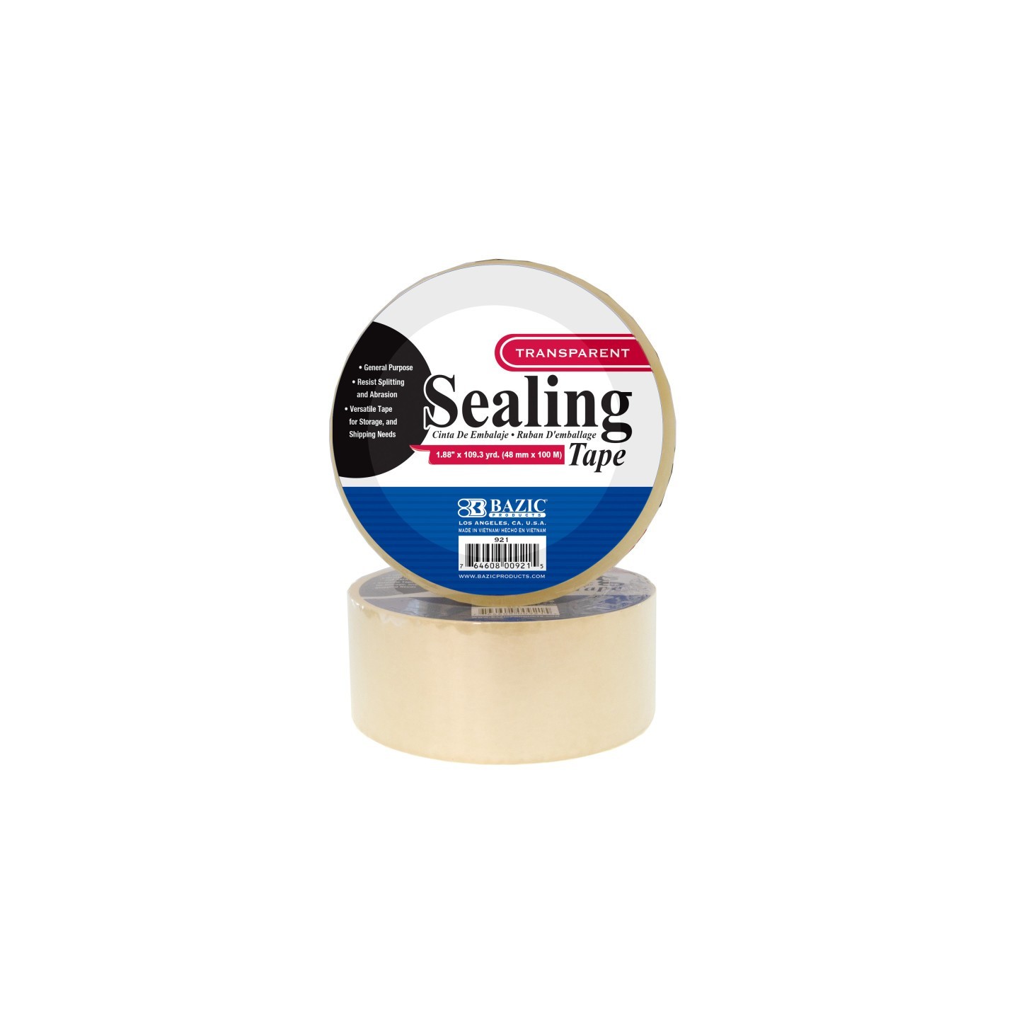 BAZIC Products® Clear Packaging Tape, 1.88" x 109.3 Yards, 1 Roll