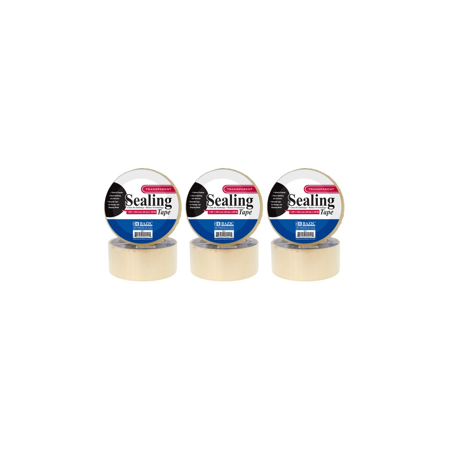 BAZIC Products® Clear Packaging Tape Roll, 1.88" x 109.3 Yards, Pack of 6
