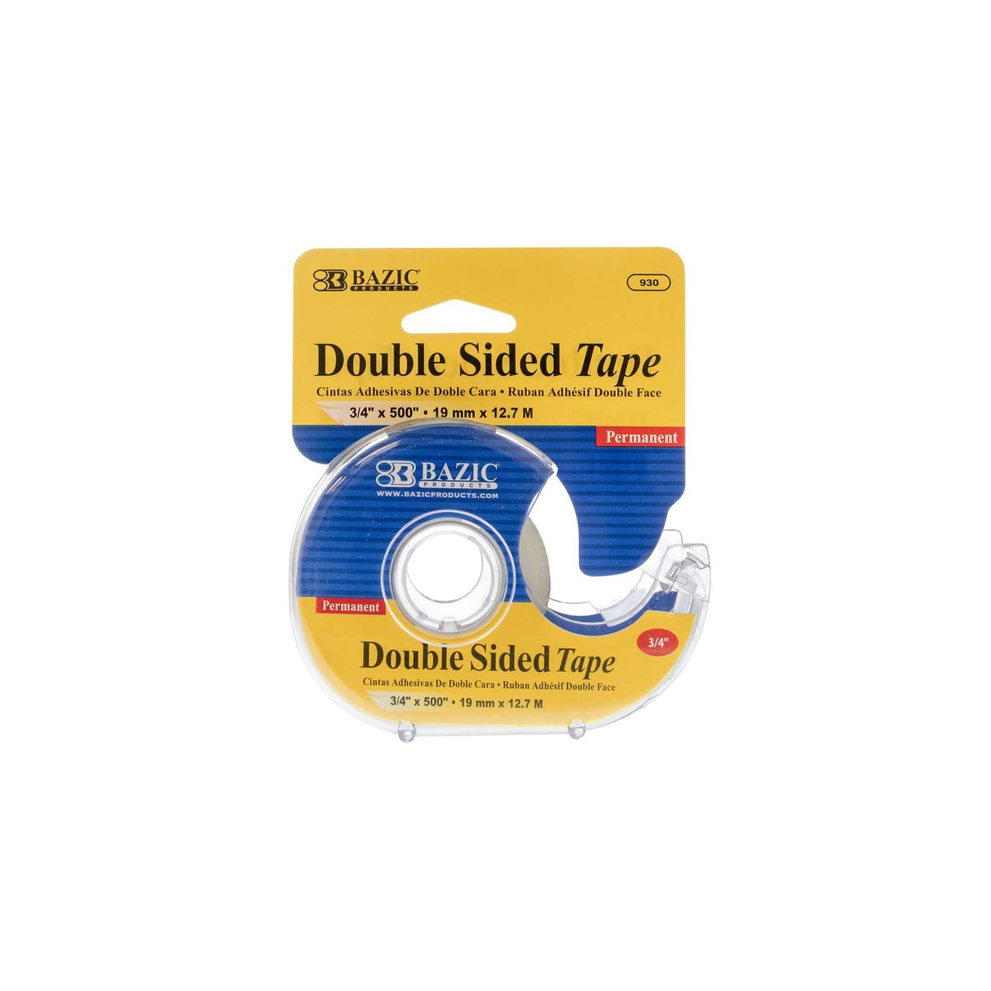 BAZIC Products® Double Sided Permanent Tape with Dispenser, 3/4" x 500"