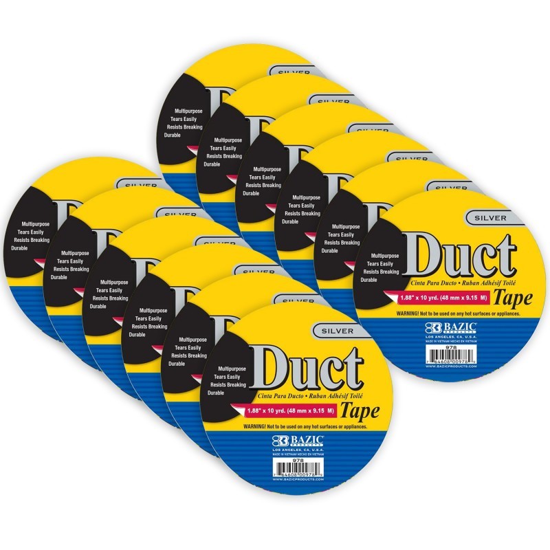 BAZIC Products® Silver Duct Tape, 1.88in x 10yd, Pack of 12