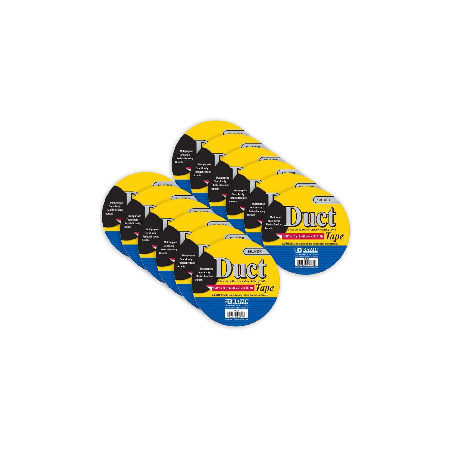 BAZIC Products® Silver Duct Tape, 1.88in x 10yd, Pack of 12