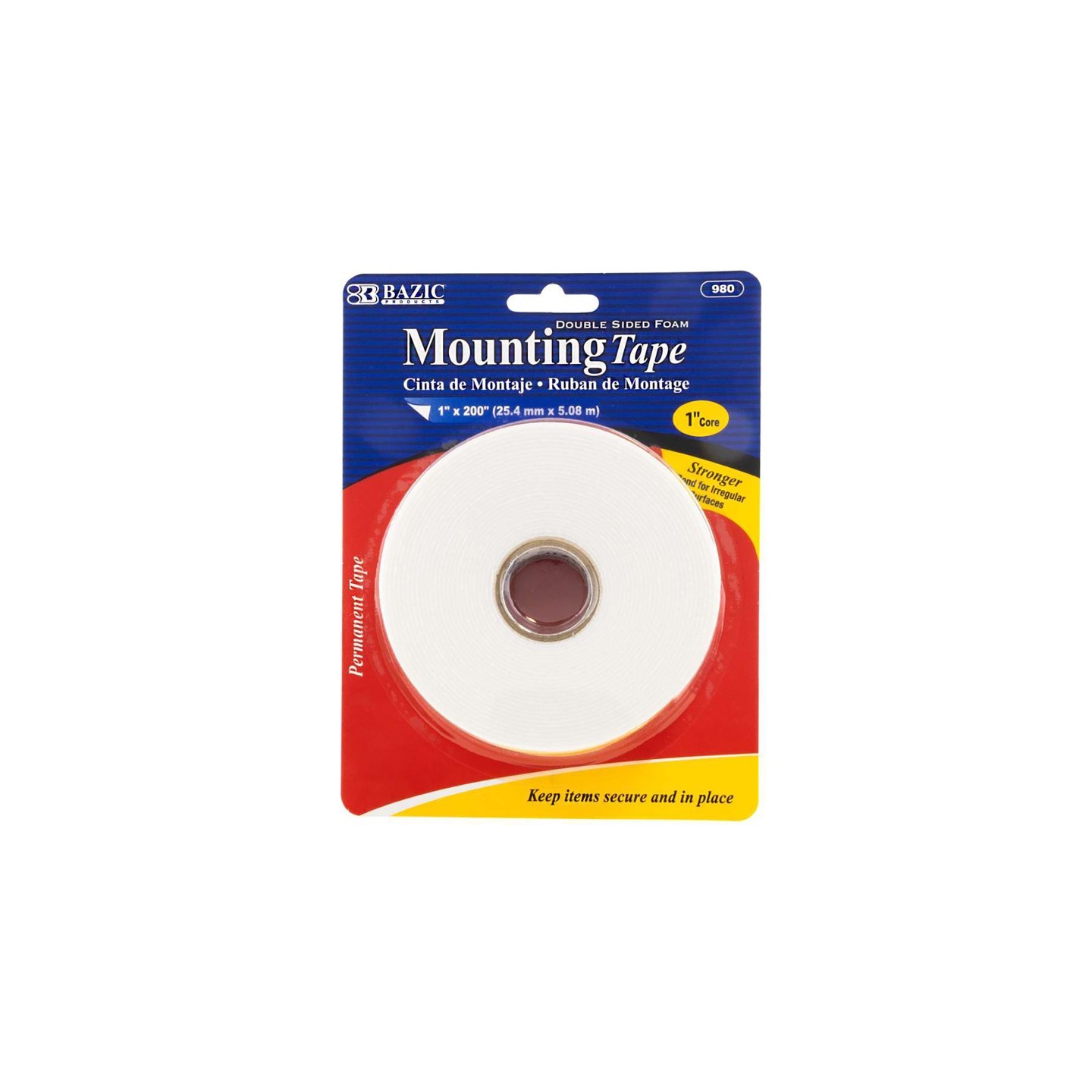 BAZIC Products® Double Sided Foam Mounting Tape, 1" x 200"
