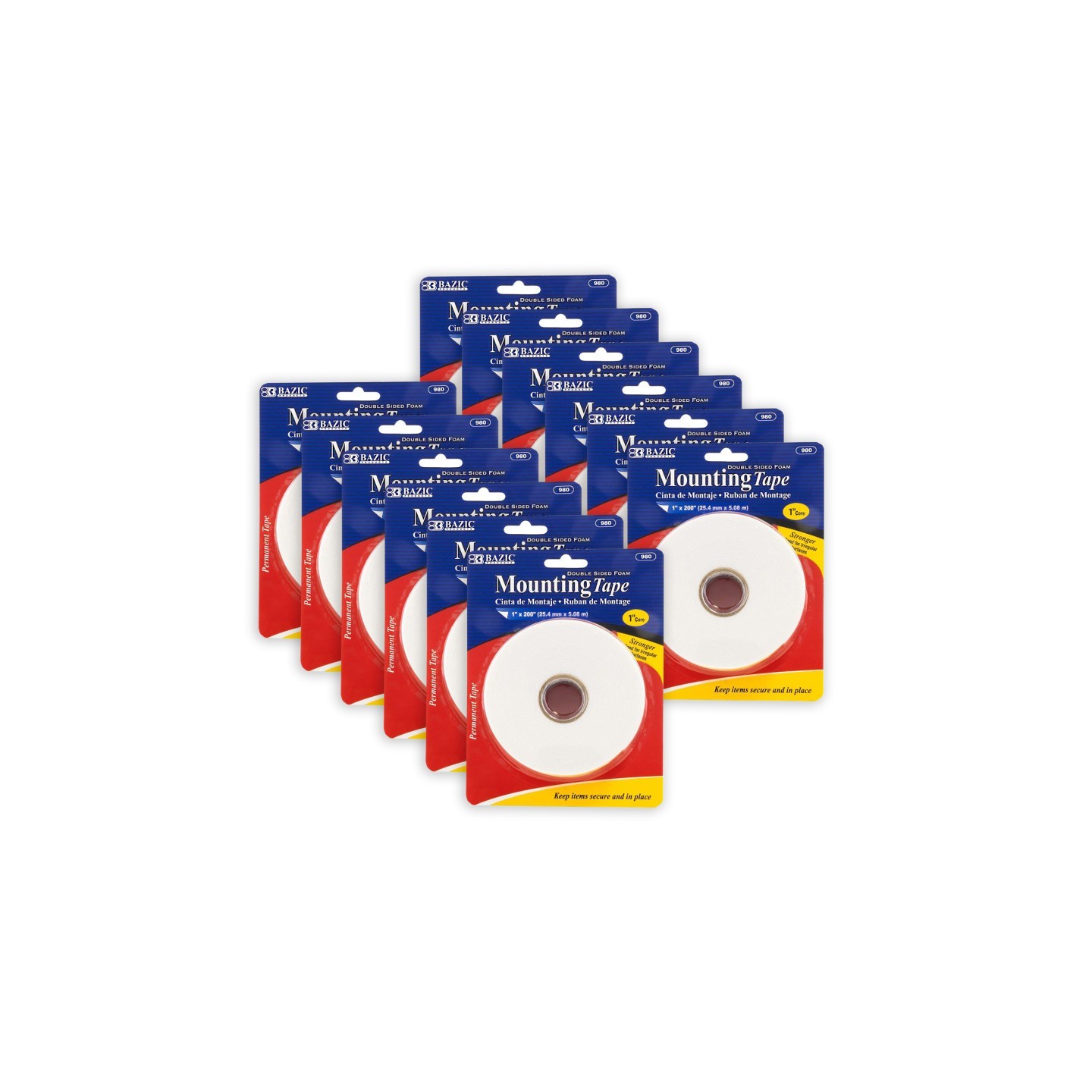 BAZIC Products® Double Sided Foam Mounting Tape, 1" x 200", Pack of 12