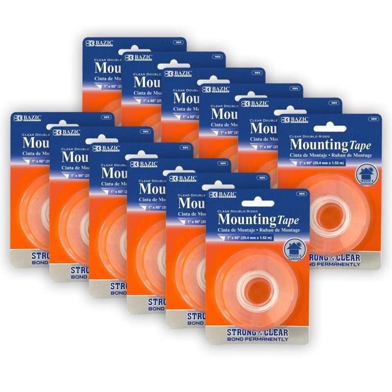 BAZIC Products® Double Sided Clear Mounting Tape, 1" x 60", Pack of 12