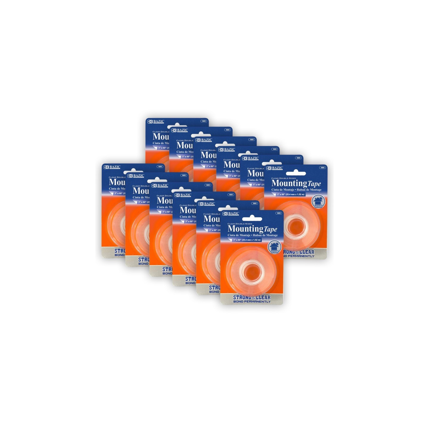 BAZIC Products® Double Sided Clear Mounting Tape, 1" x 60", Pack of 12