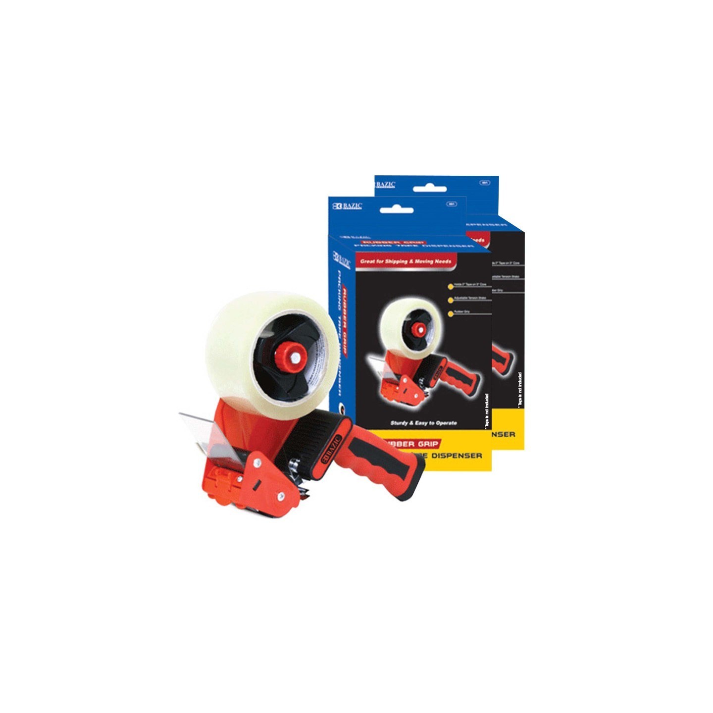 BAZIC Products® Rubber Grip Premium Comfort Packing Tape Dispenser, Pack of 2