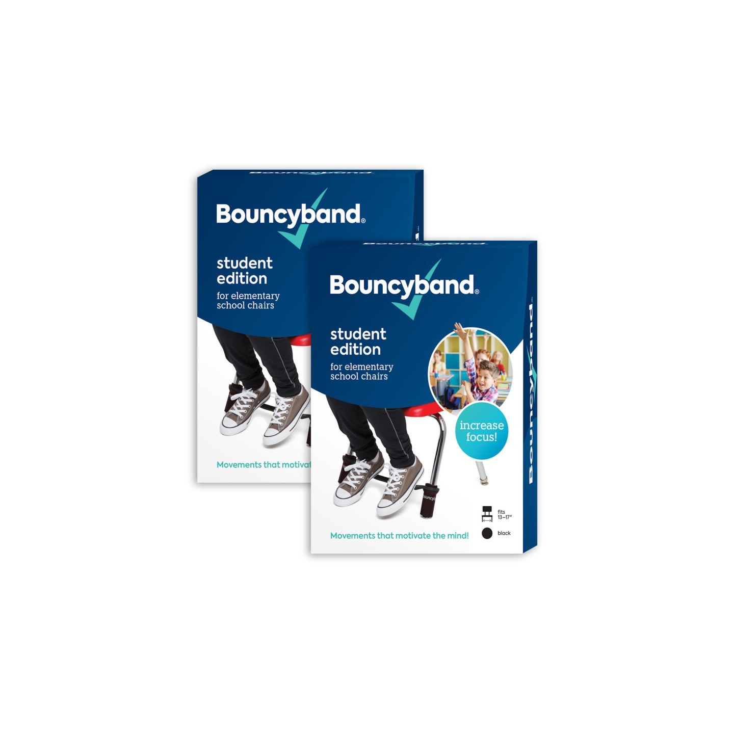 Bouncyband® Chair Band for Elementary School Chairs, Black, 2 Sets