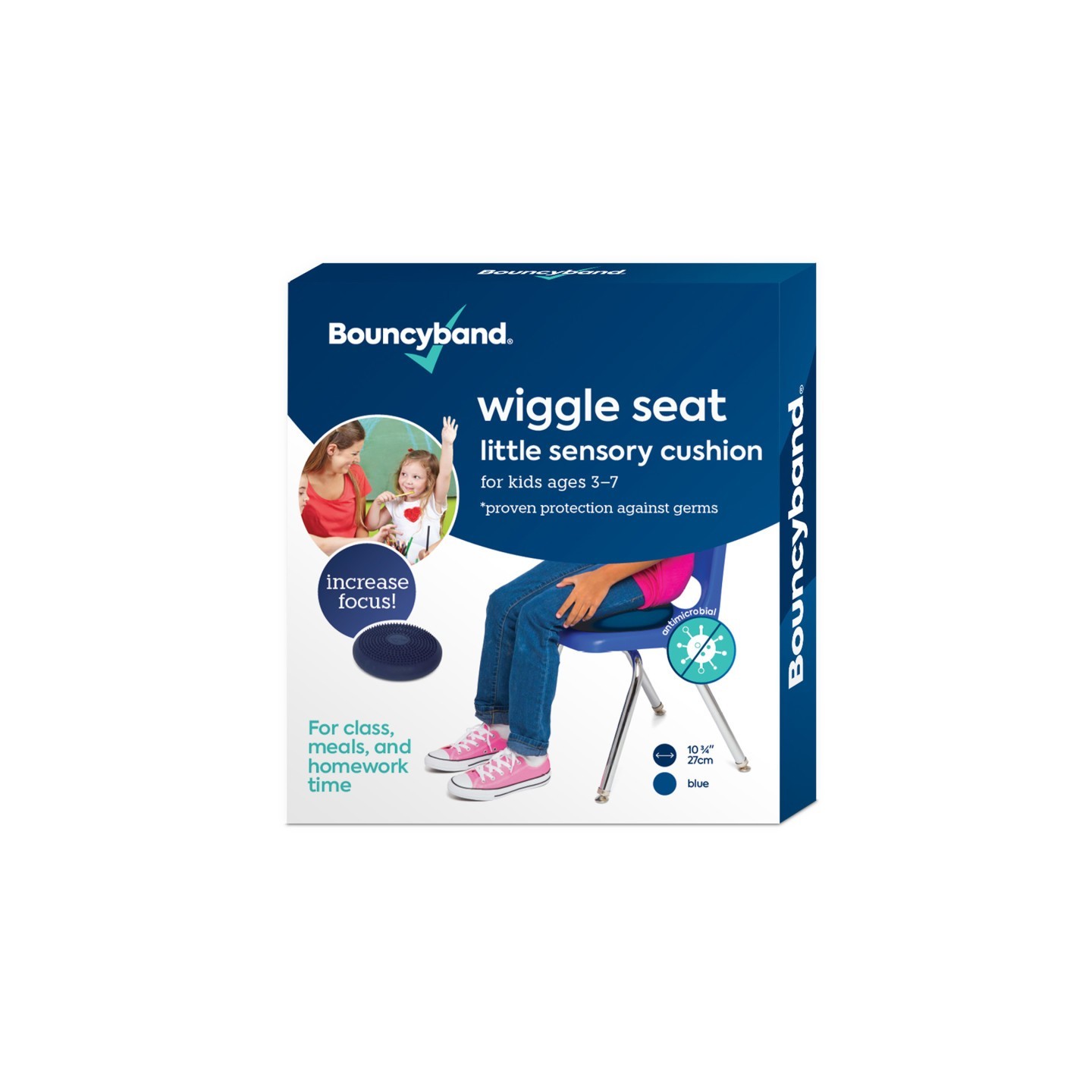 Bouncyband® Antimicrobial Little Wiggle Seat Sensory Cushion, Blue 10.75"