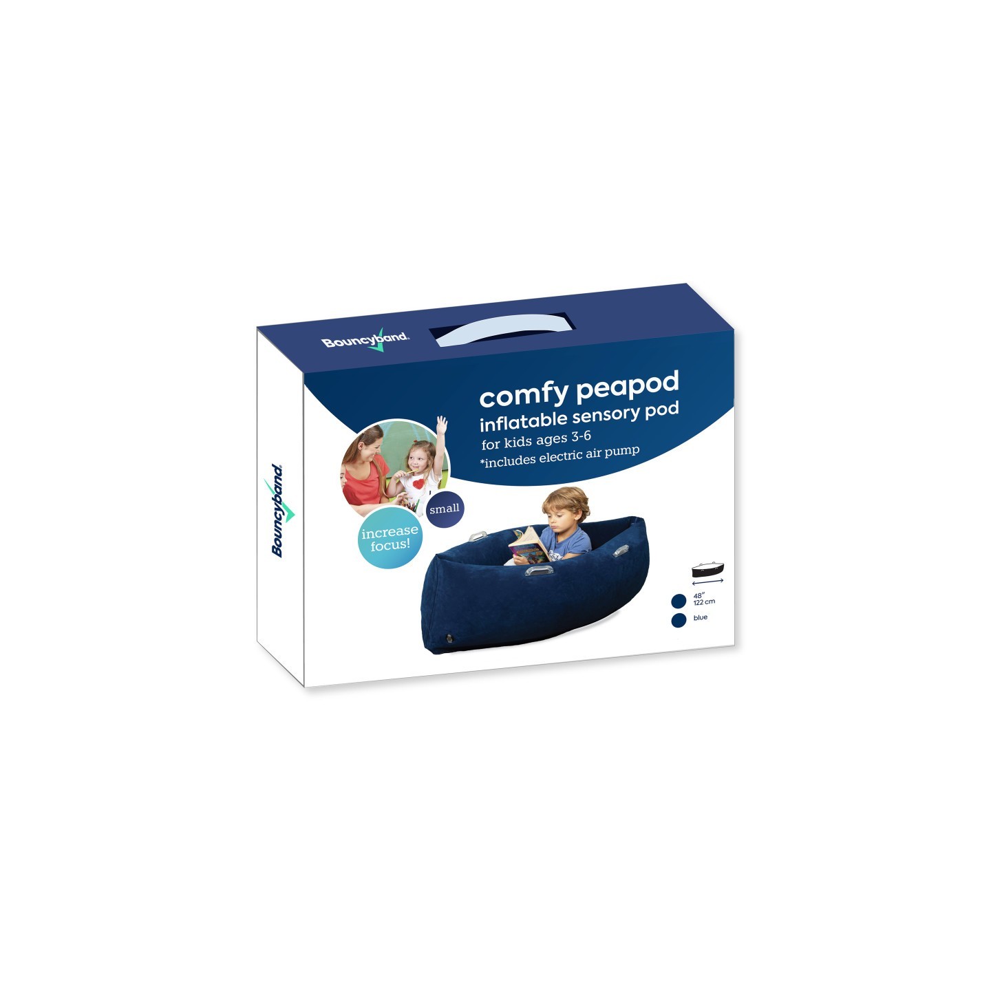 Bouncyband® Comfy Hugging Peapod Sensory Pod, 48", Ages 3-6 Up to 4 Feet Tall, Blue