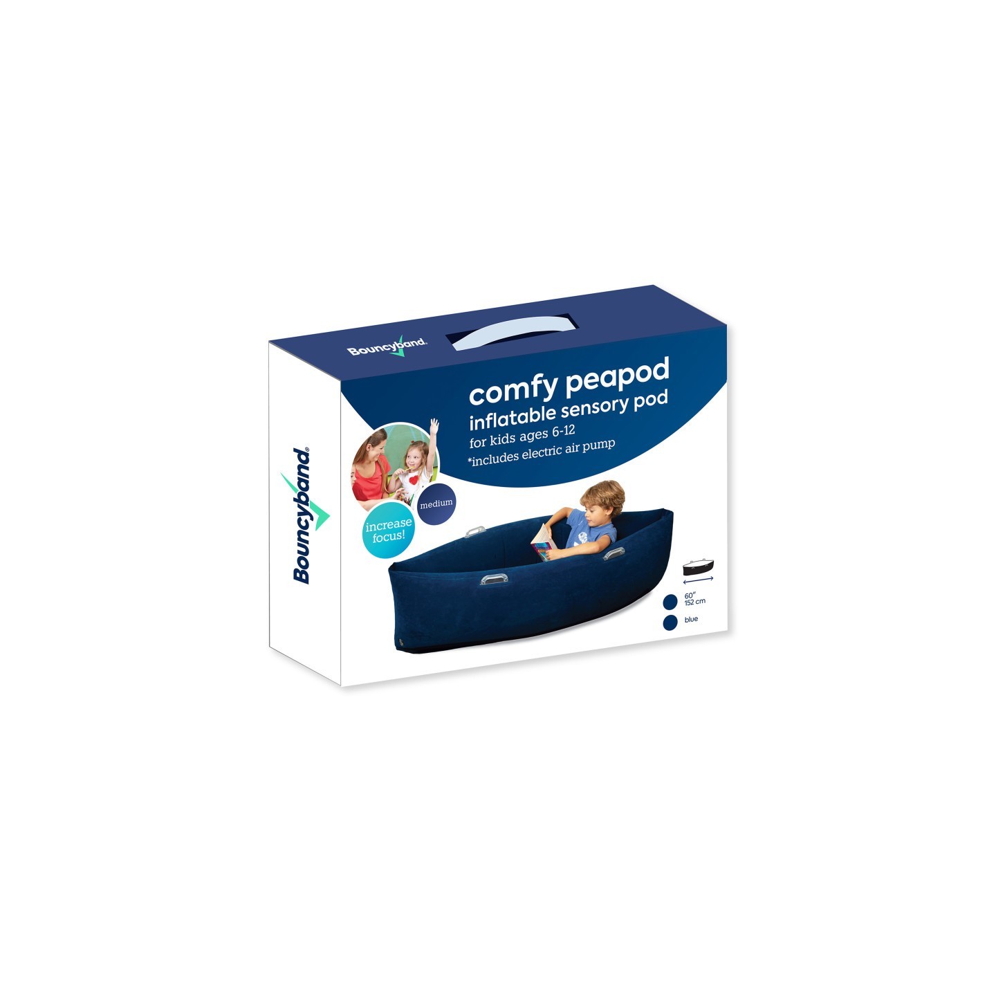 Bouncyband® Comfy Hugging Peapod Sensory Pod, 60", Ages 6-12 Up to 3-5'1" Tall, Blue