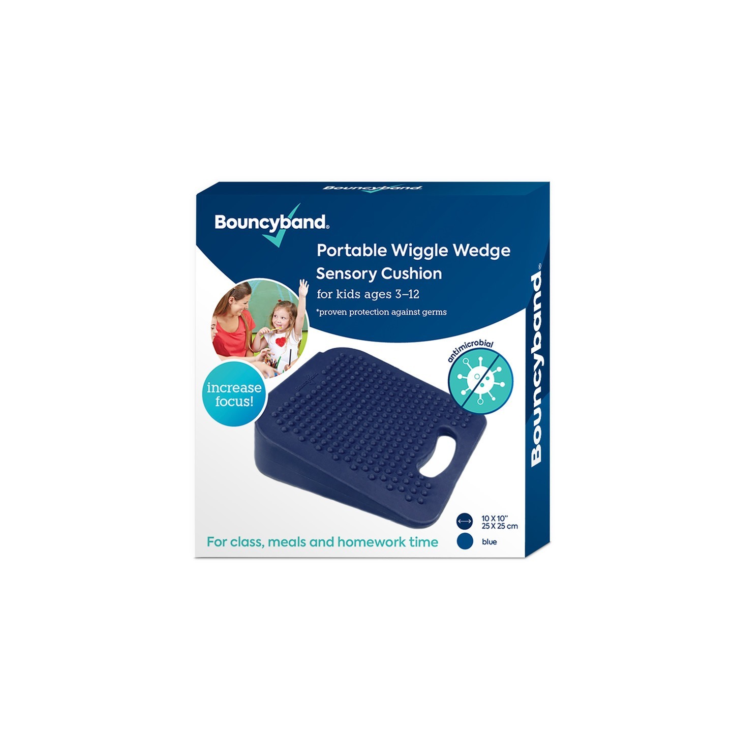 Bouncyband® Antimicrobial Wiggle Wedge Sensory Cushion, 10" Square