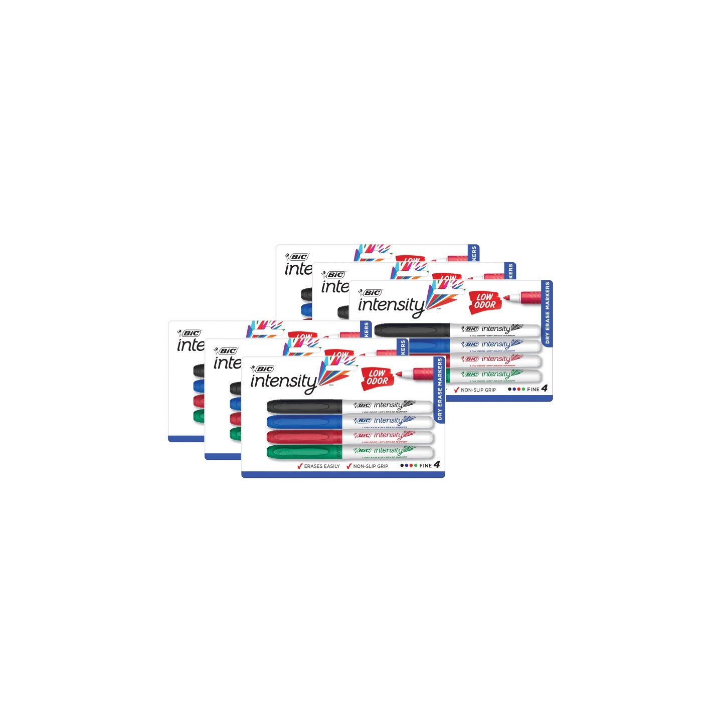 BIC® Great Erase® Low Odor Dry Erase Markers, Fine Point, Assorted Colors, 4 Per Pack, 6 Packs