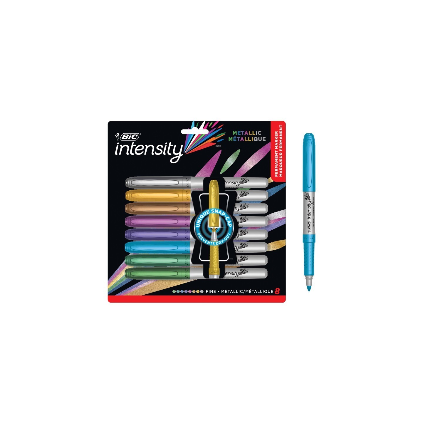 BIC® Intensity Metallic Permanent Markers, Fine Point, Assorted Metallic, 8 Count