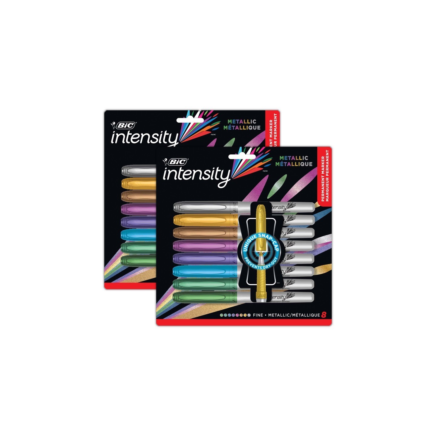 BIC® Intensity Metallic Permanent Markers, Fine Point, Assorted Metallic, 8 Per Pack, 2 Packs