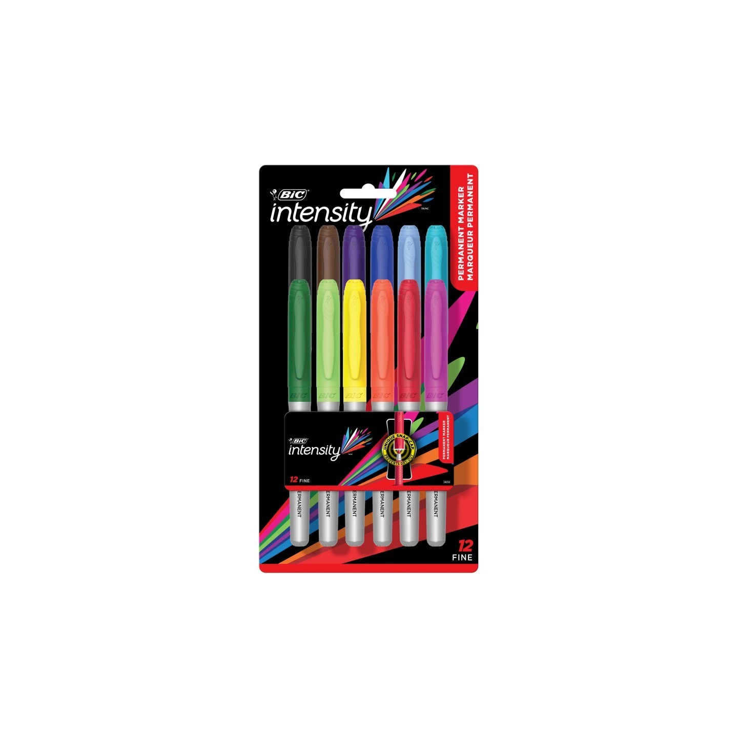 BIC® Intensity Permanent Markers, Fine Point, Assorted Colors, 12 Count