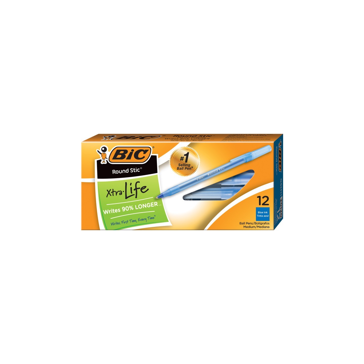 BIC® Round Stic® Pen, Medium Point, Blue, Pack of 12