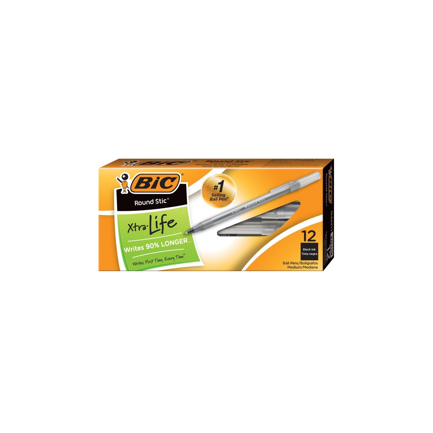 BIC® Round Stic® Pen, Medium Point, Black, Pack of 12