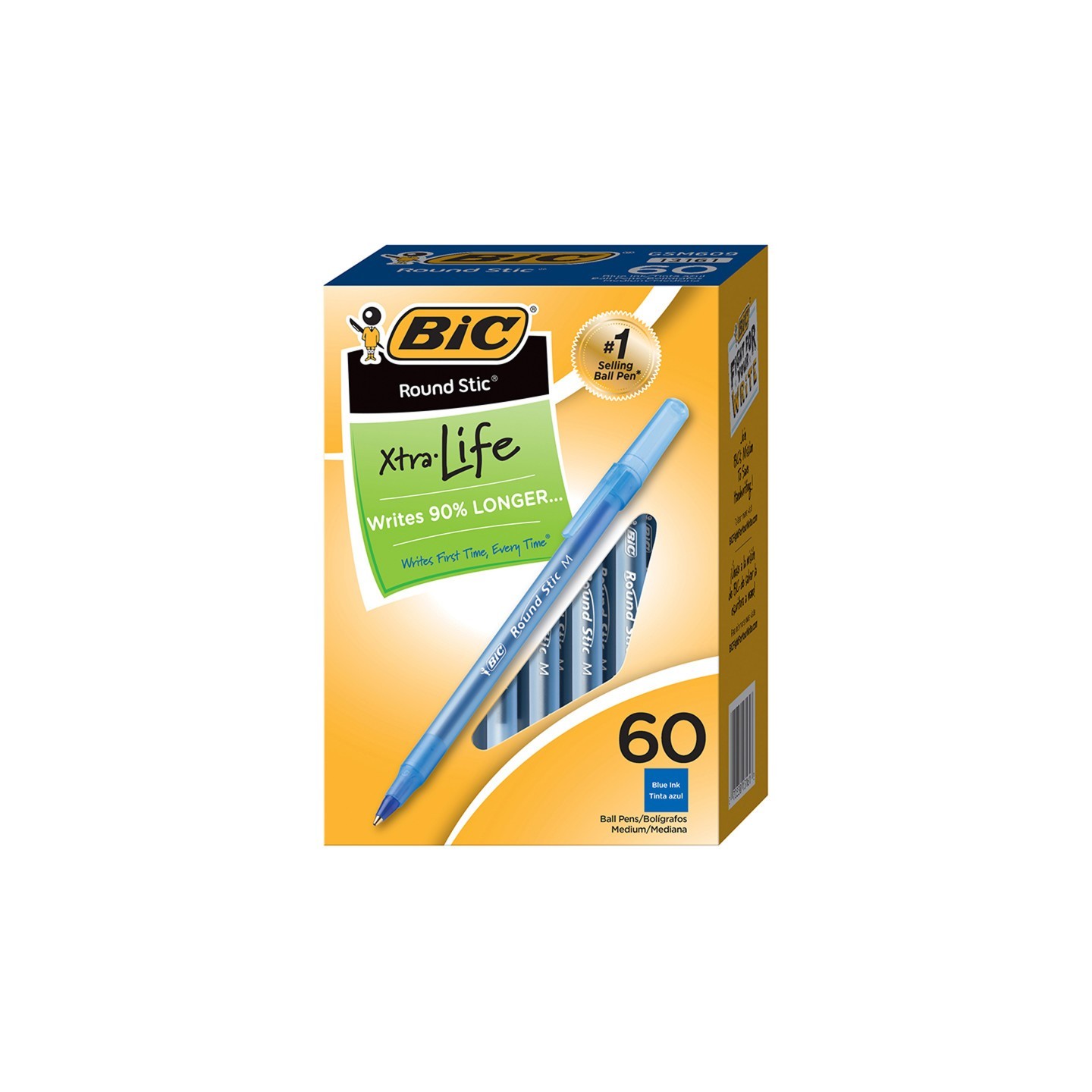 BIC® Round Stic® Xtra Life Ball Pen, Blue, Pack of 60