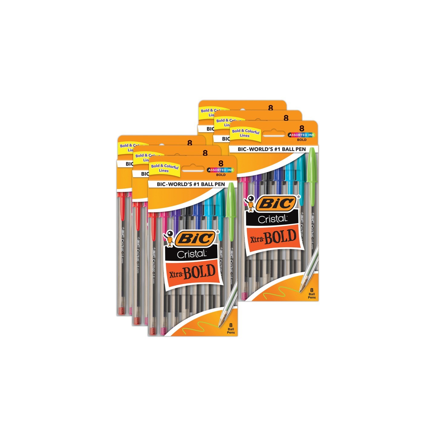 BIC® Cristal Xtra Bold Fashion Bold Point (1.6mm) 8 Per Pack, 6 Packs