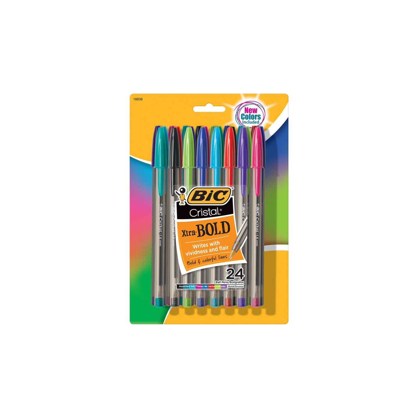 BIC® Cristal® Xtra Bold Fashion Ballpoint Pen, Medium Point (1.6mm), Assorted Colors, 24-Count