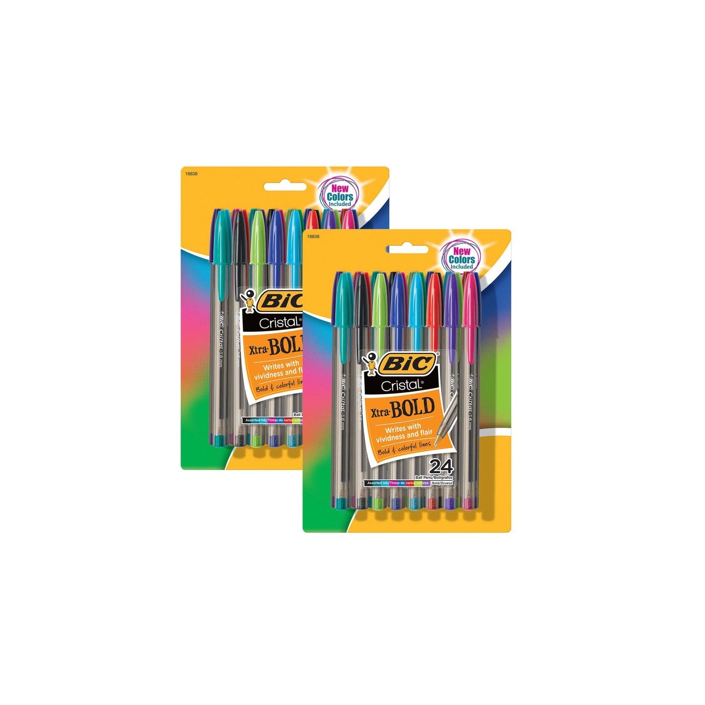 BIC® Cristal® Xtra Bold Fashion Ballpoint Pen, Medium Point (1.6mm), Assorted Colors, 24 Per Pack, 2 Packs