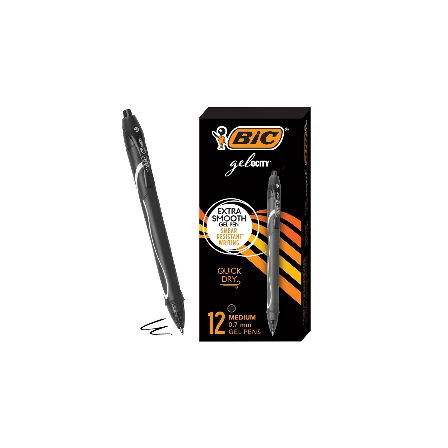 BIC® Gel-ocity® Quick Dry Retractable Gel Pens, Black, Pack of 12