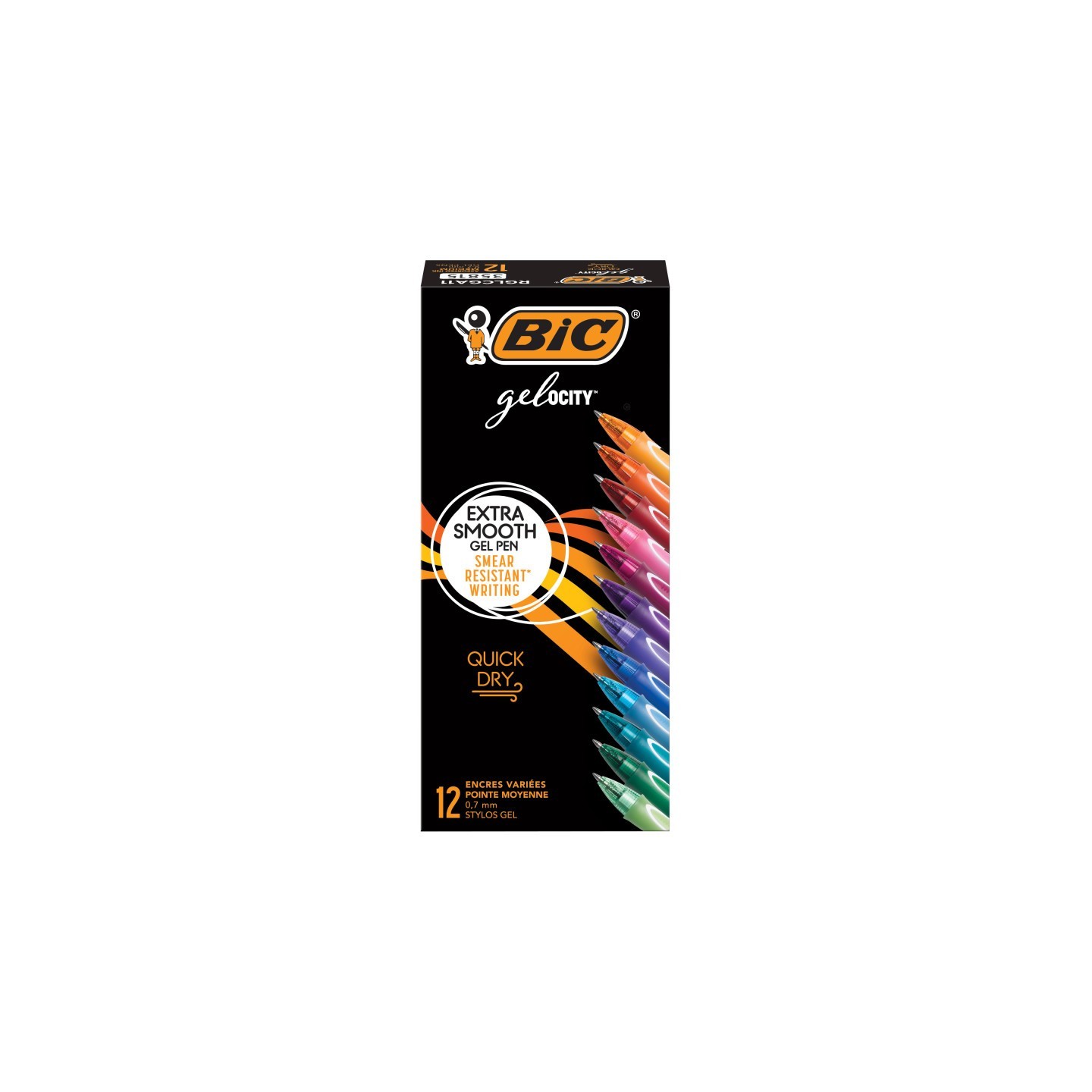 BIC® Gel-ocity® Quick Dry Retractable Gel Pens, Assorted Fashion Colors, Pack of 12