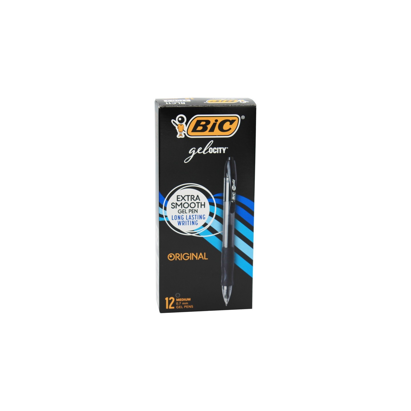 BIC® Gelocity® Original Gel Retractable Roller Ball Pen, 0.7 mm, Black, Pack of 12