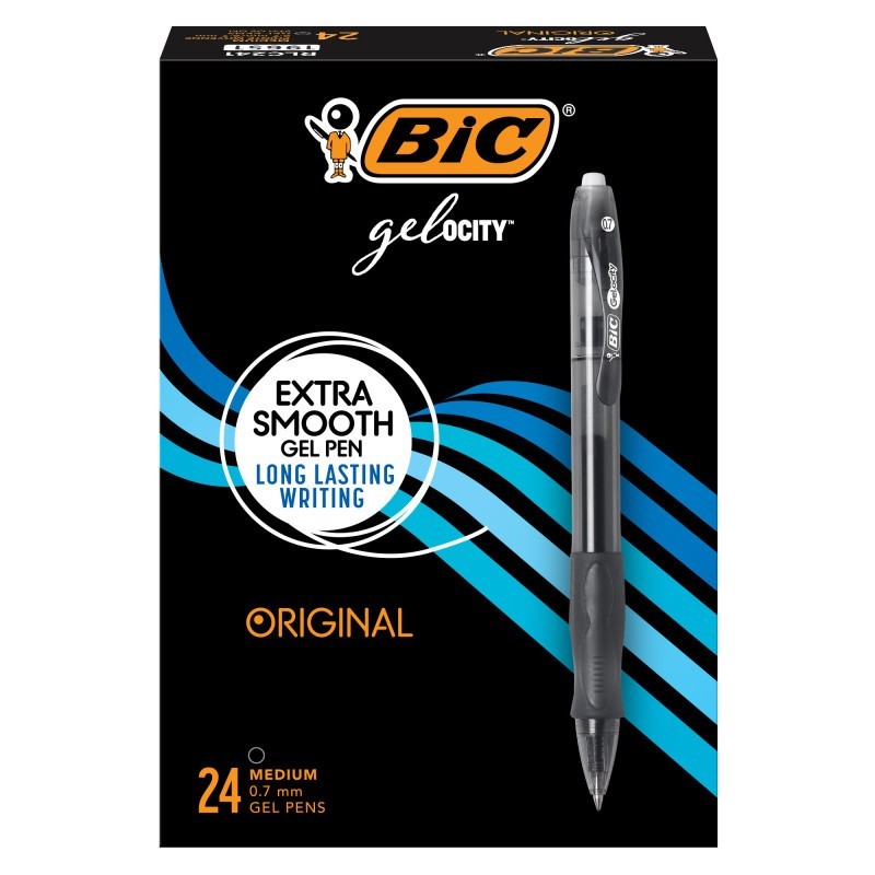 BIC® Gelocity Original Retractable Gel Pens, Medium Point (0.7mm), Black, Perfect for Everyday Writing, 24-Count Pack