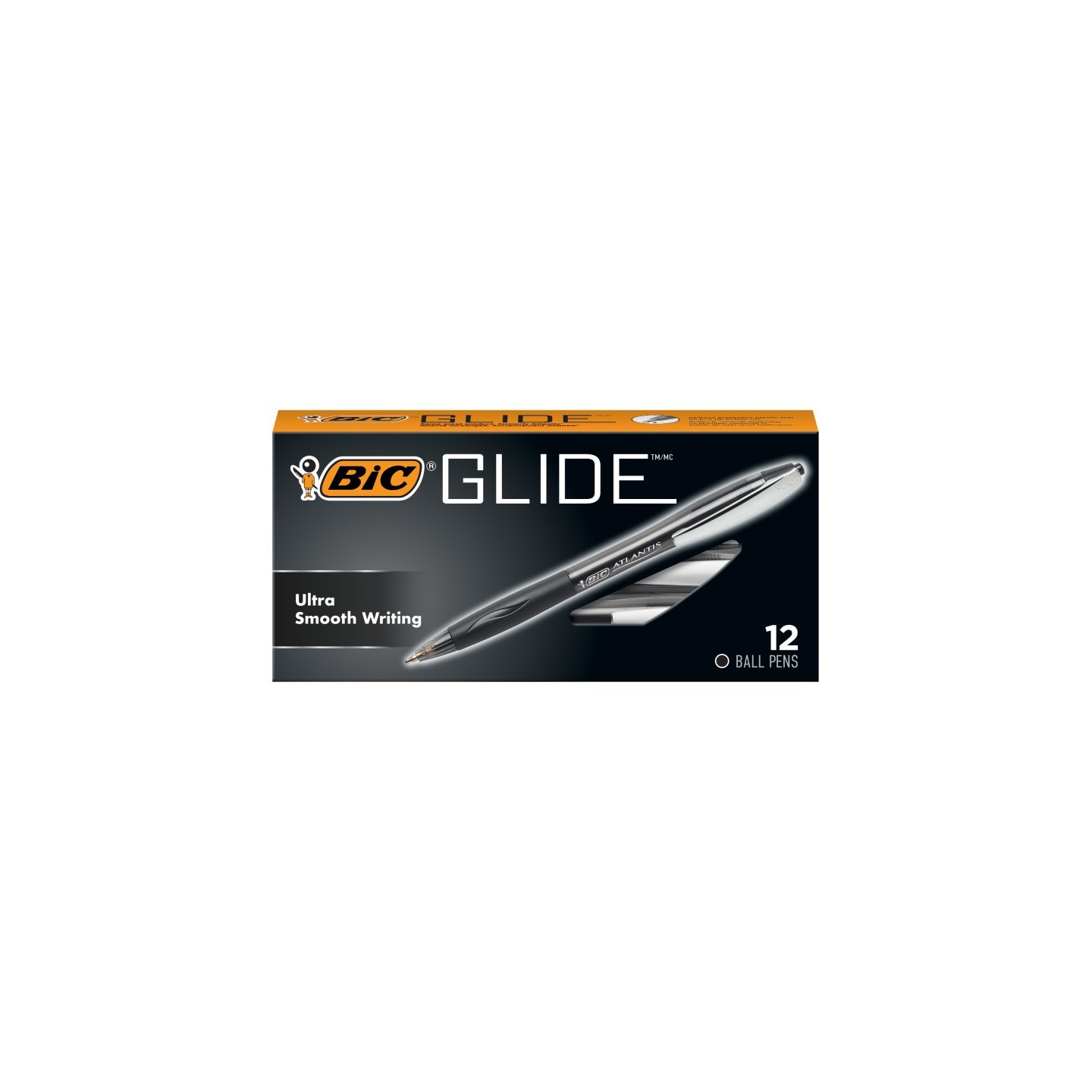 BIC® Glide™ Retractable Ball Pen, Medium Point (1.0 mm), Black, 12-Count