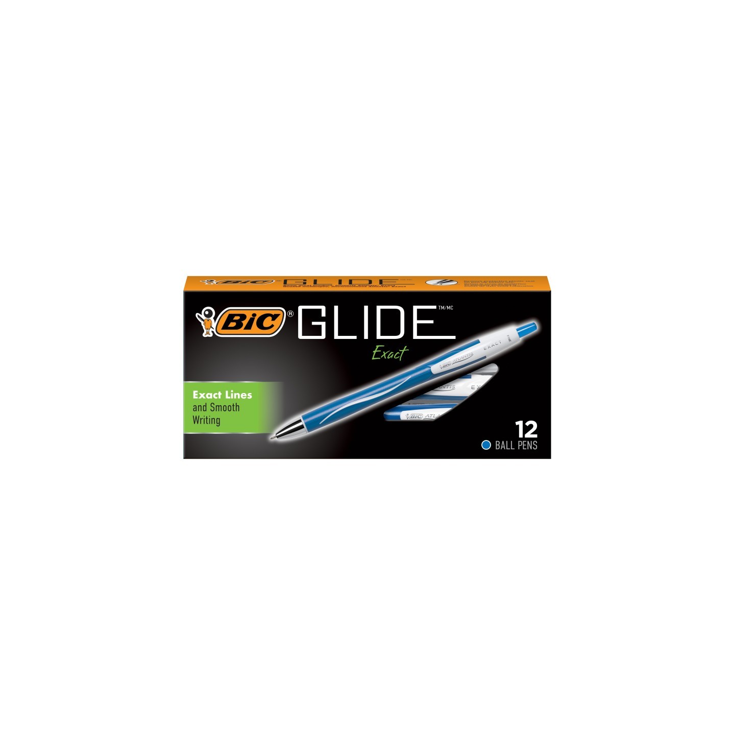 BIC® Glide™ Exact Retractable Ball Point Pen, Fine Point (0.7 mm), Blue, 12-Count