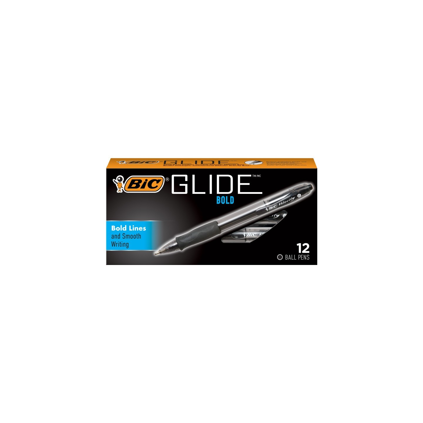 BIC® Glide™ Bold Retractable Ball Point Pen, Bold Point (1.6mm), Black, 12-Count