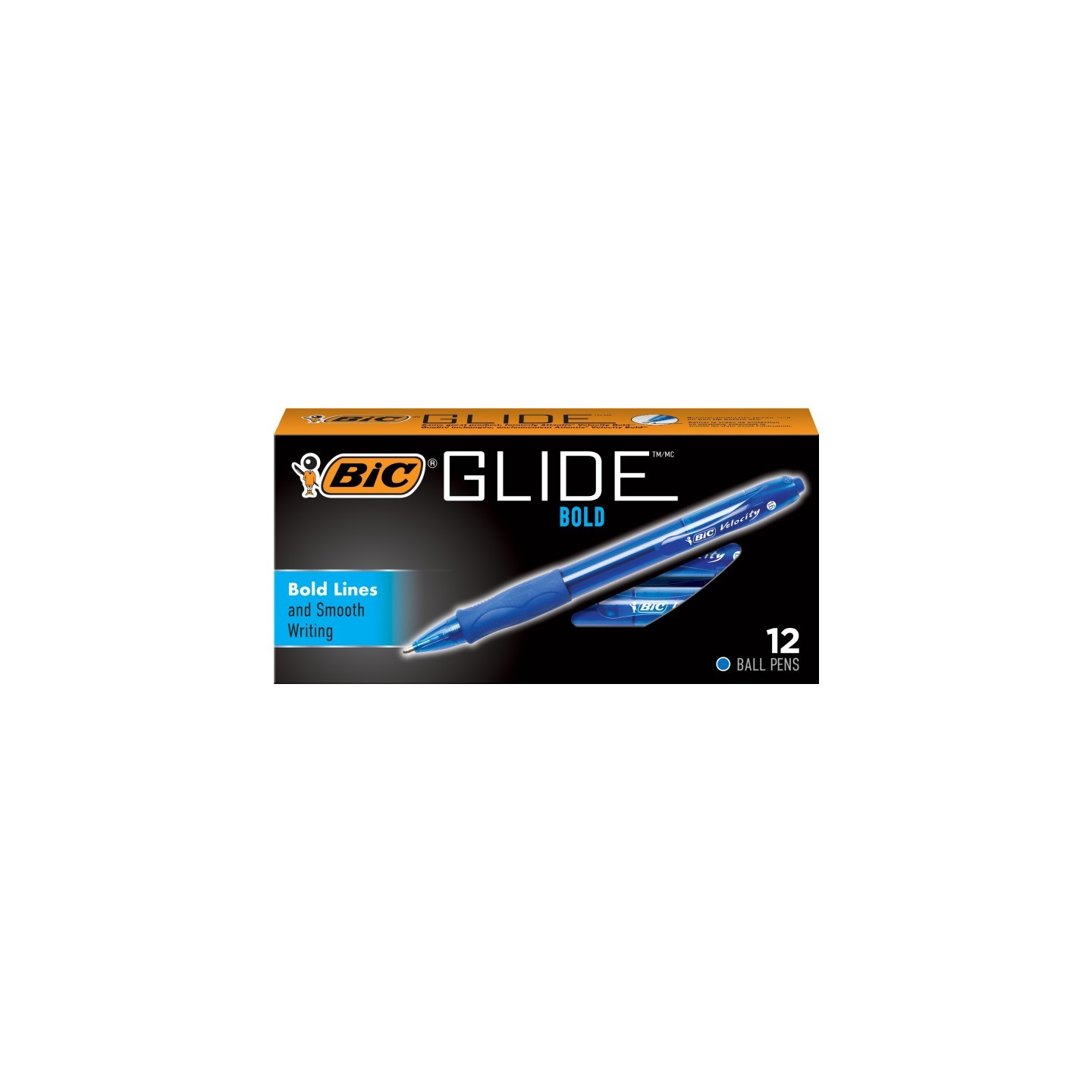 BIC® Glide™ Bold Retractable Ball Point Pen, Bold Point (1.6mm), Blue, 12-Count