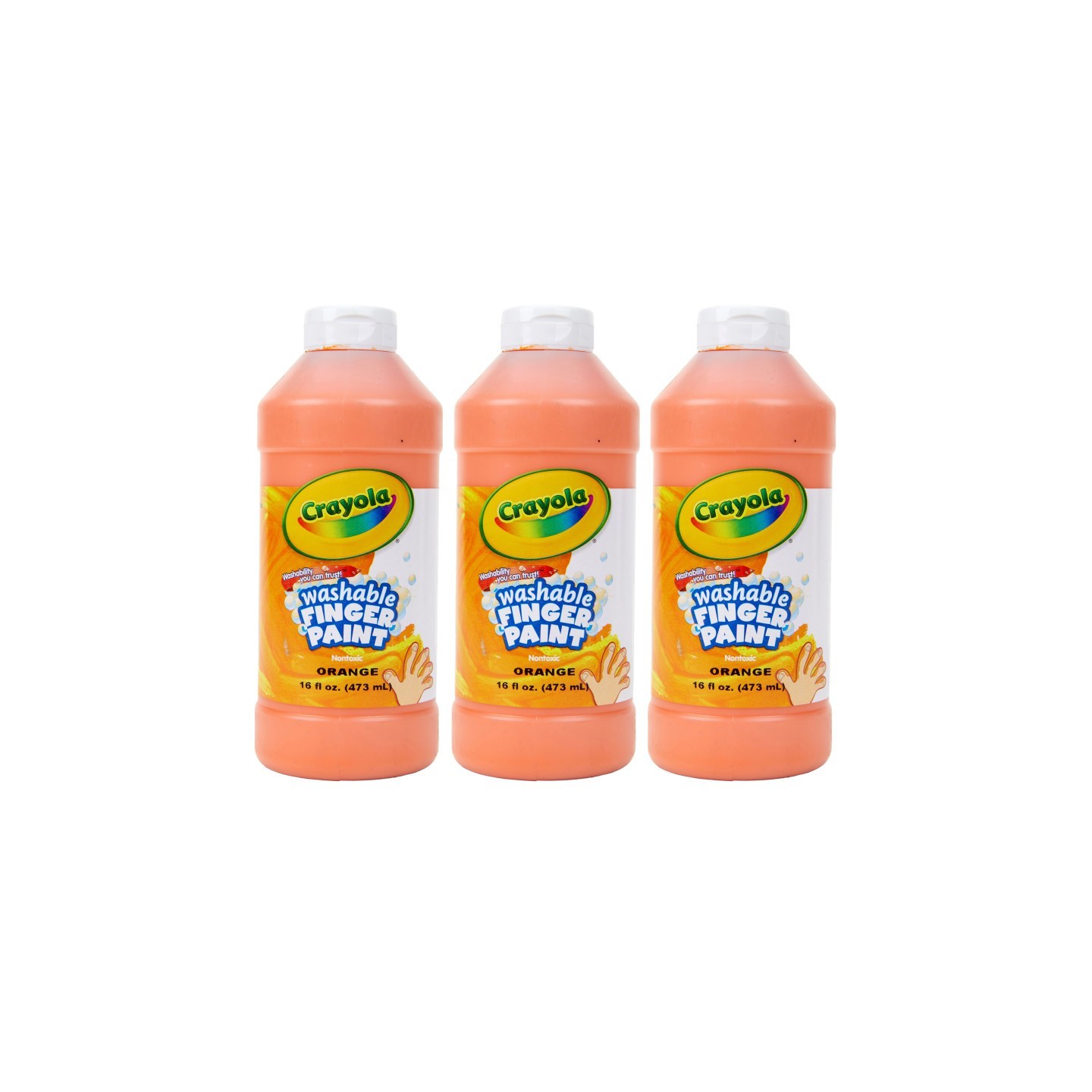Crayola® Washable Finger Paint, Orange, 16 oz, Pack of 3