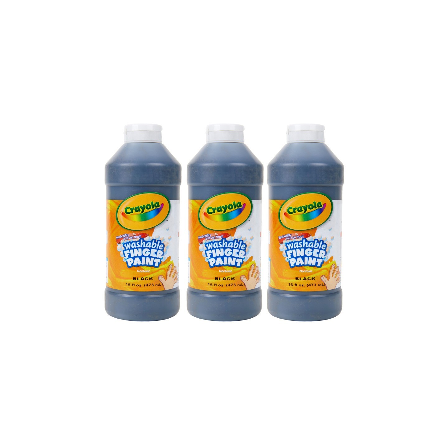 Crayola® Washable Finger Paint, Black, 16 oz, Pack of 3