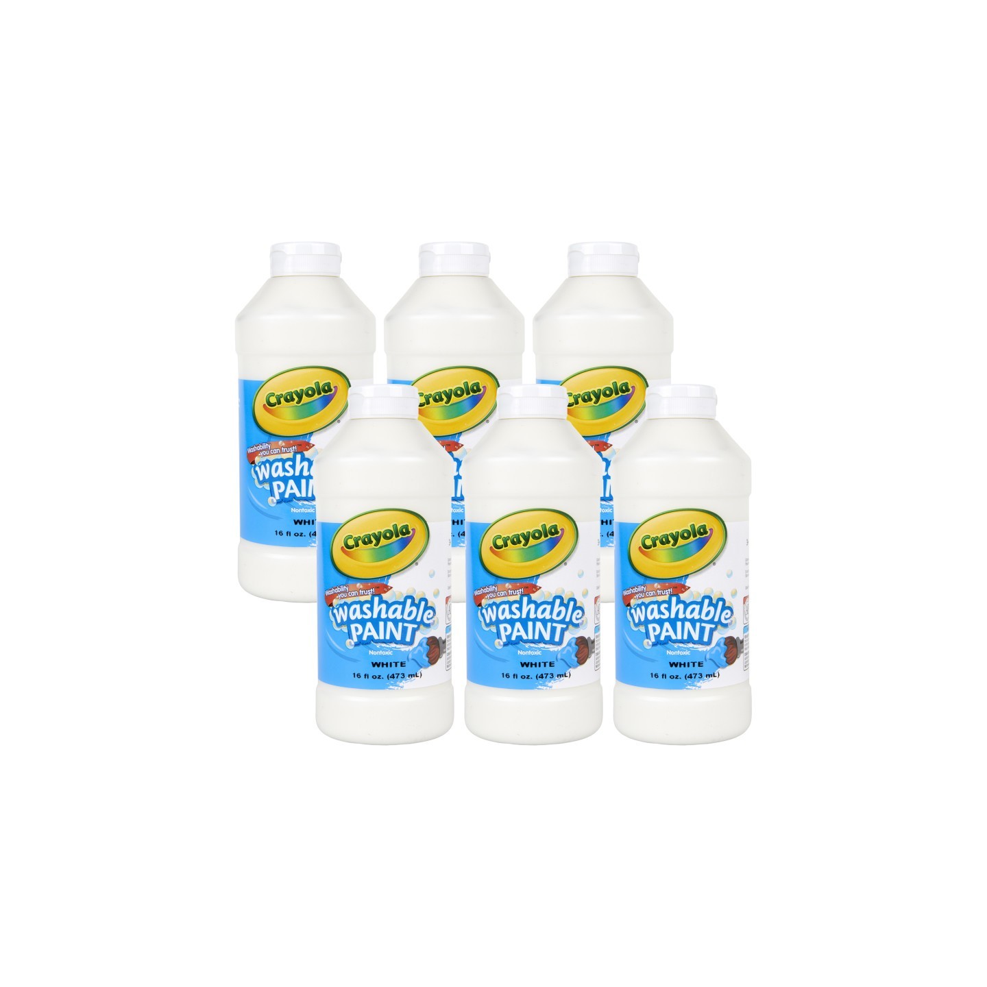 Crayola® Washable Paint, White, 16 oz. Bottles, Pack of 6