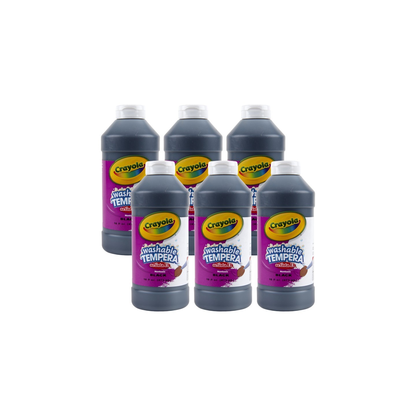 Crayola® Artista II® Washable Liquid Tempera Paint, Black, 16 oz. Bottles, Pack of 6