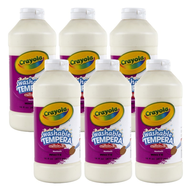 Crayola® Artista II® Washable Liquid Tempera Paint, White, 16 oz. Bottles, Pack of 6
