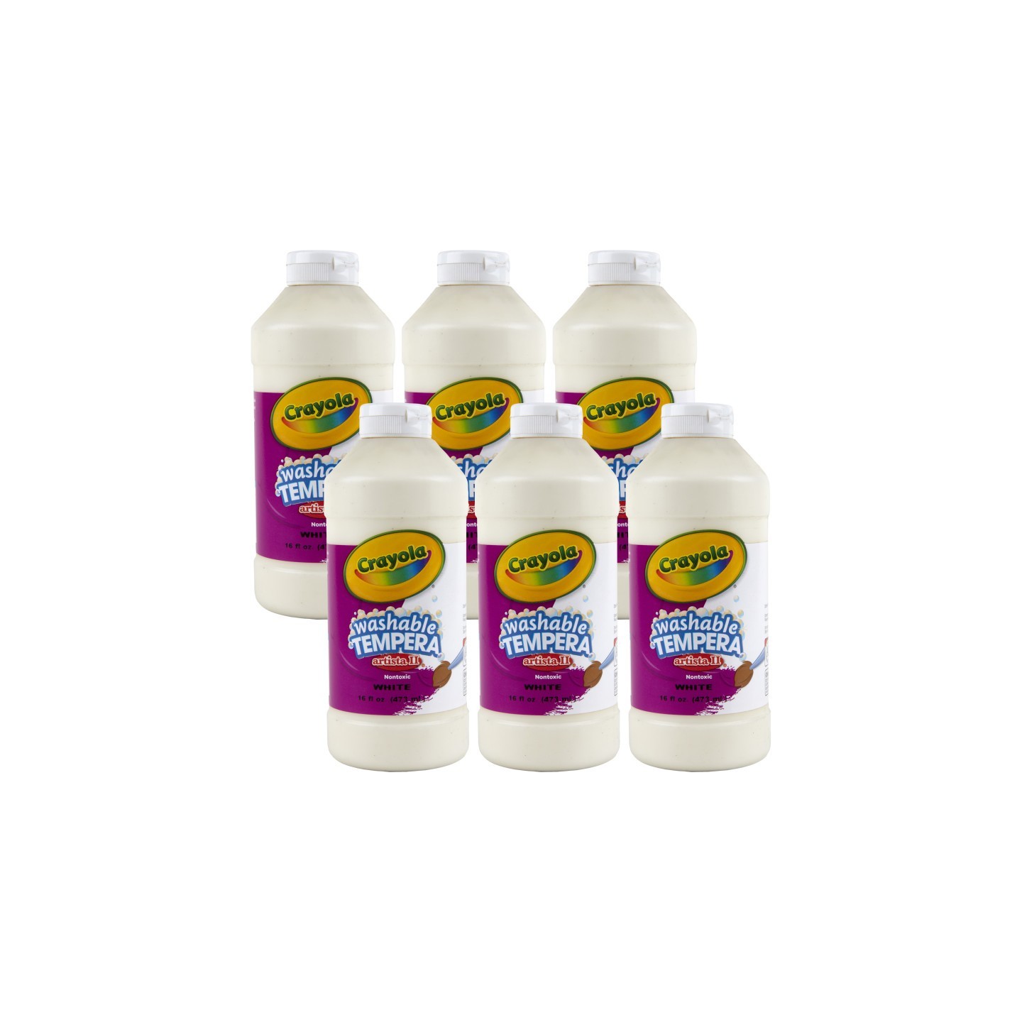 Crayola® Artista II® Washable Liquid Tempera Paint, White, 16 oz. Bottles, Pack of 6