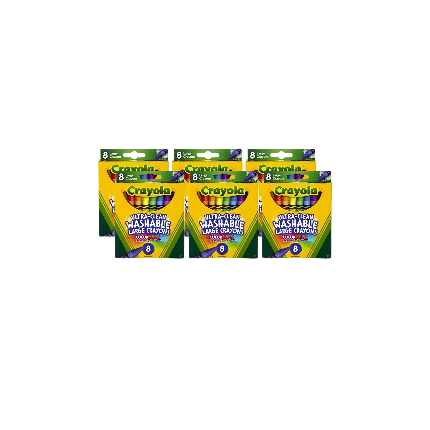 Crayola® Ultra-Clean Washable Crayons, Large Size, 8 Per Box, 6 Boxes