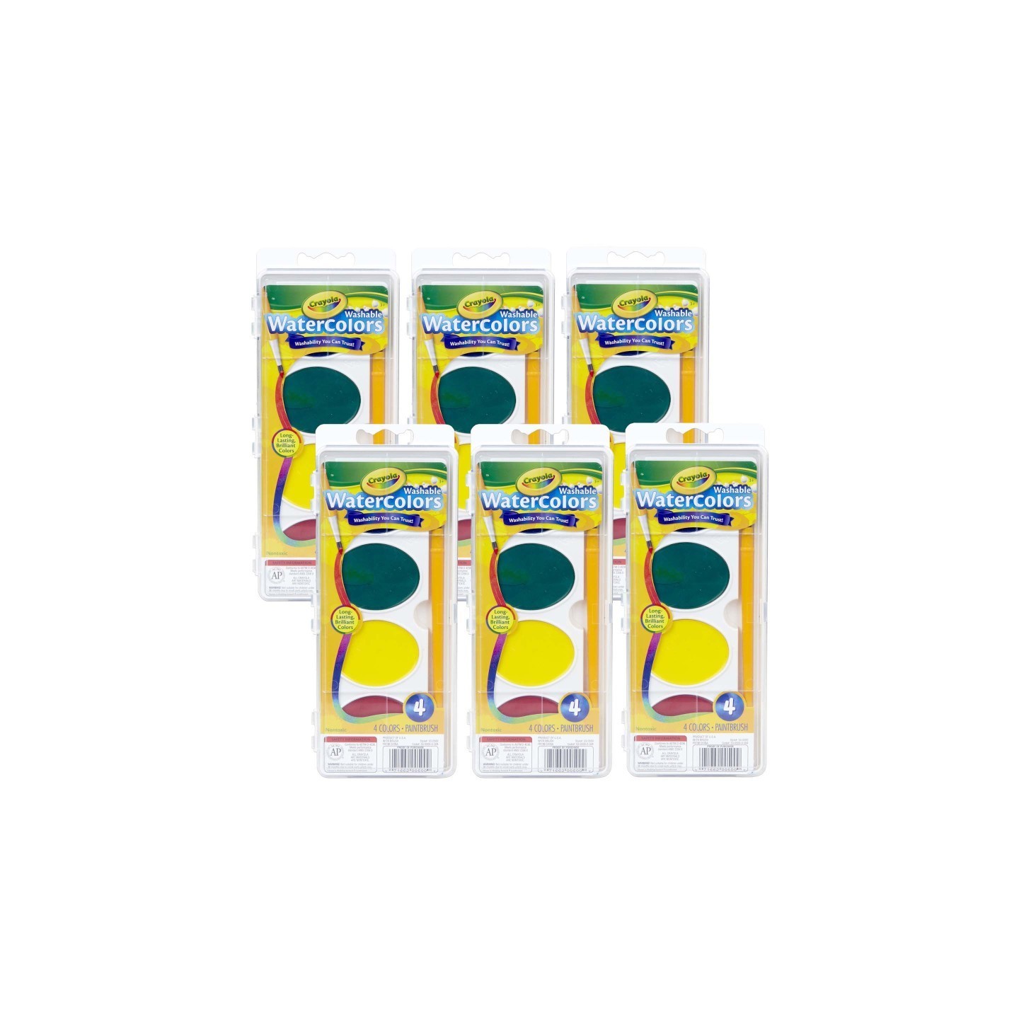 Crayola® Jumbo Washable Watercolor Set, 4 colors, Pack of 6