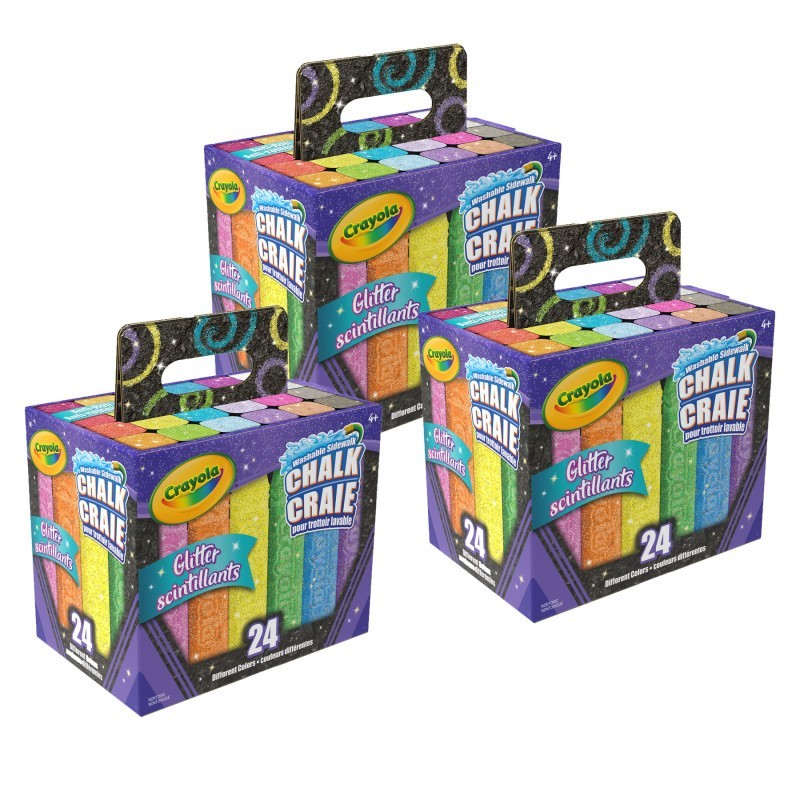 Crayola® Washable Glitter Sidewalk Chalk, 24 Per Pack, 3 Packs