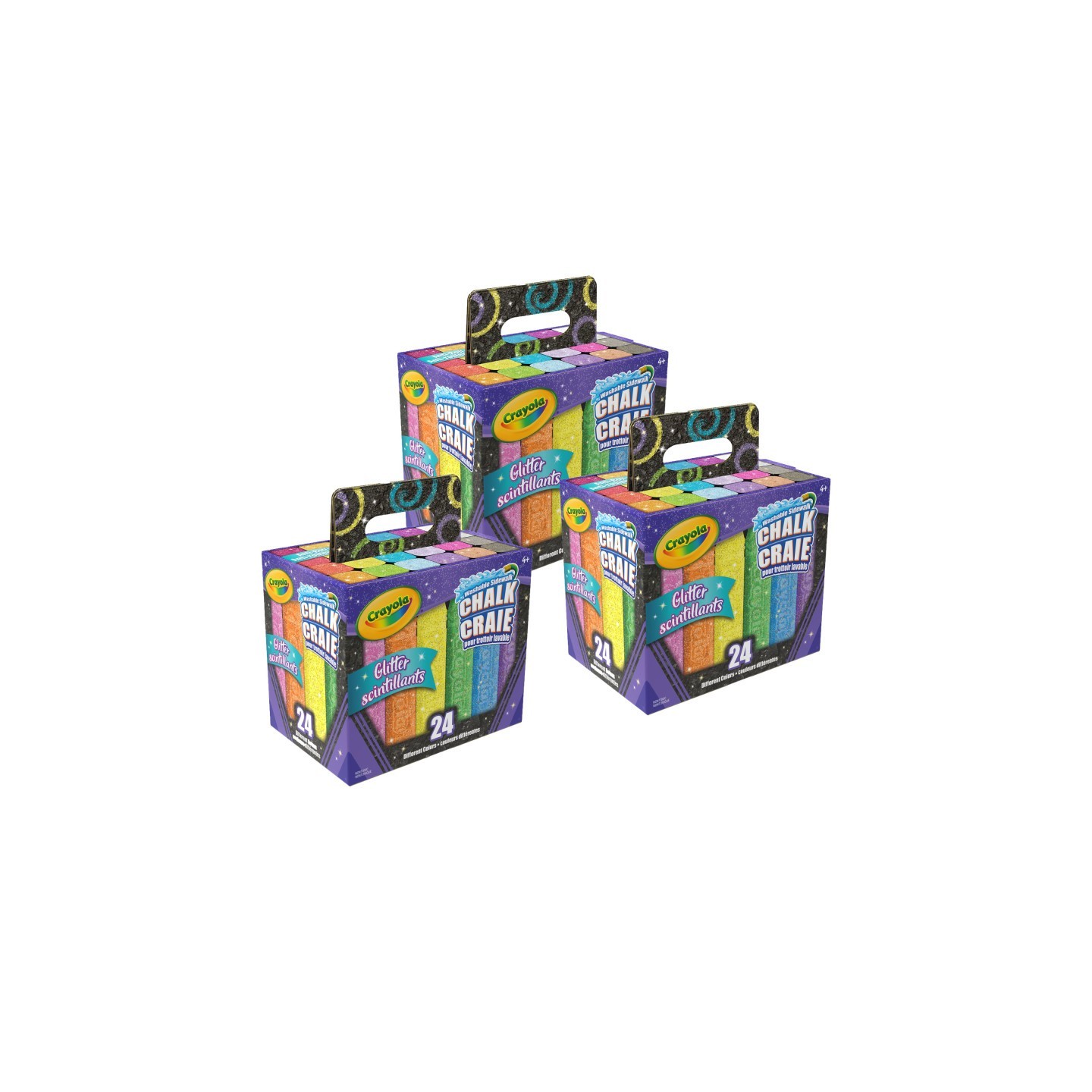 Crayola® Washable Glitter Sidewalk Chalk, 24 Per Pack, 3 Packs