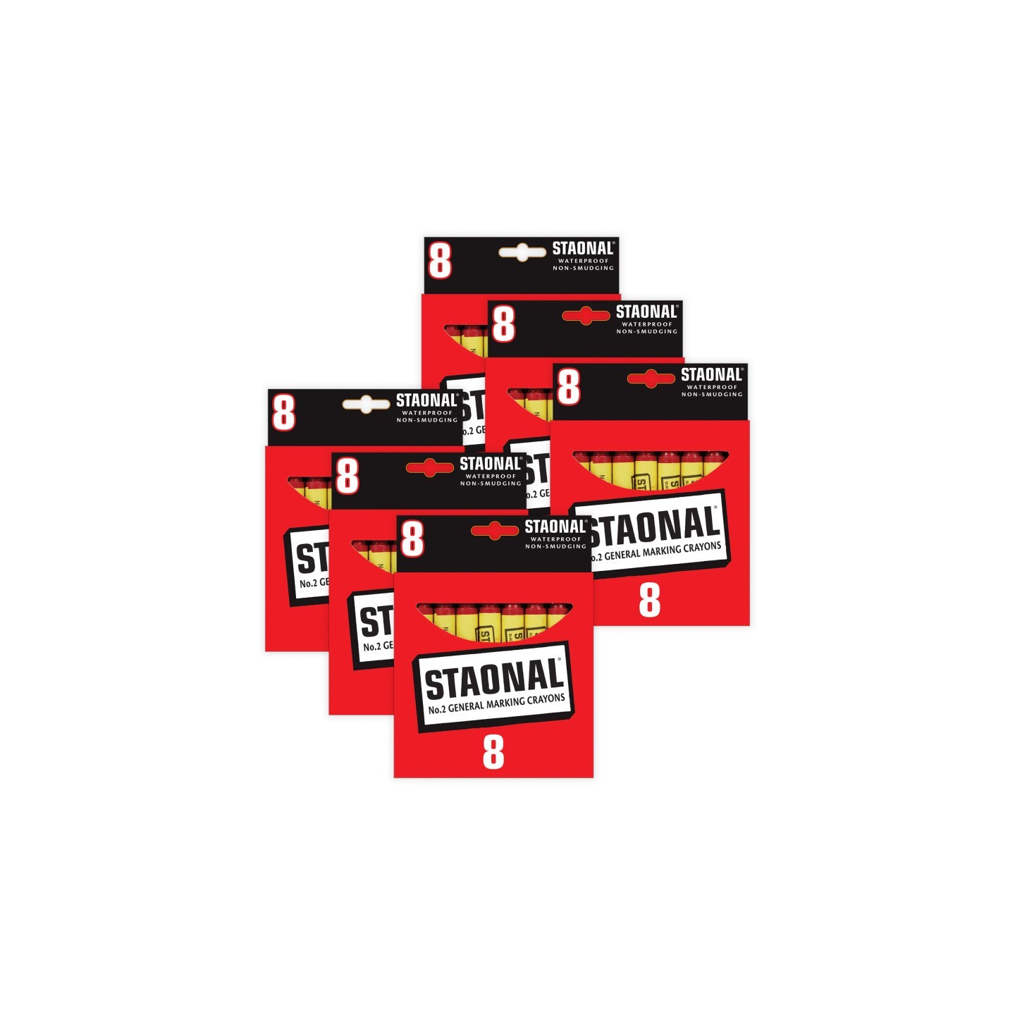 Crayola® Staonal® Marking Crayons, Red, 8 Per Pack, 6 Packs