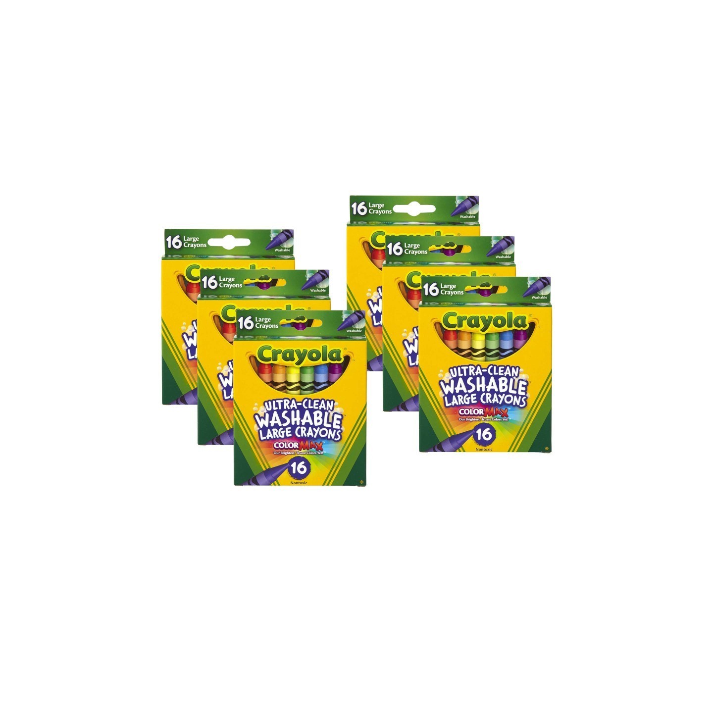 Crayola® Large Ultra-Clean Washable Crayons, 16 Per Box, 6 Boxes