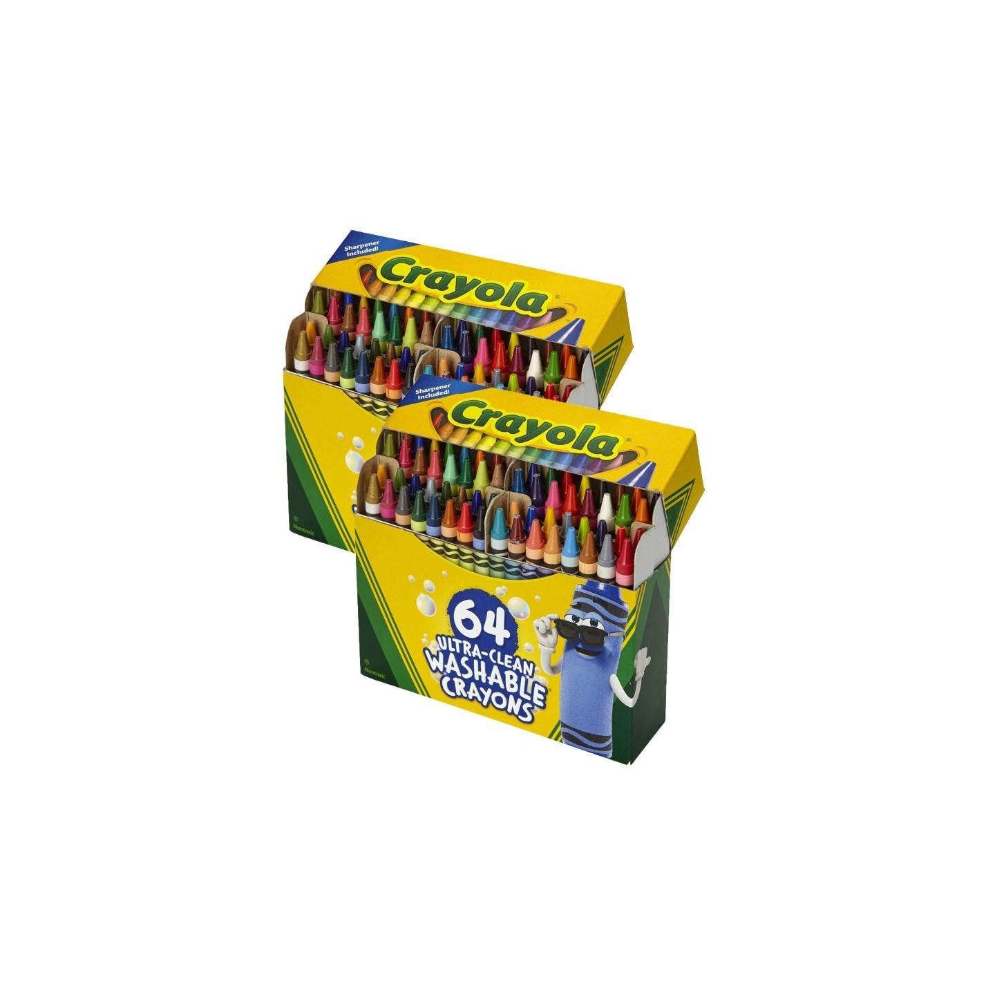 Crayola® Ultra-Clean Washable Crayons, Regular Size, 64 Per Pack, 2 Packs