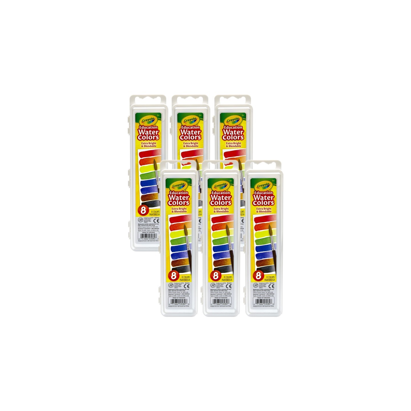Crayola® Education Oval Pans Watercolors Set, 8 Colors, Pack of 6