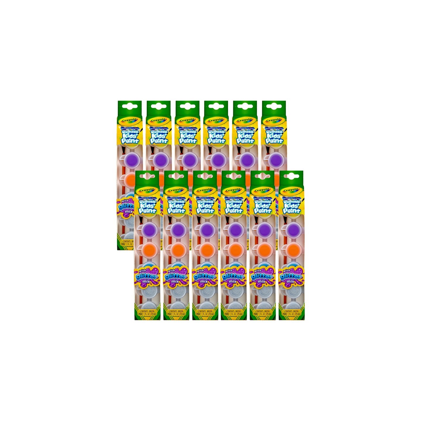 Crayola® Washable Kids' Paint Pots, Glitter Effects, 6 Per Pack, 12 Packs