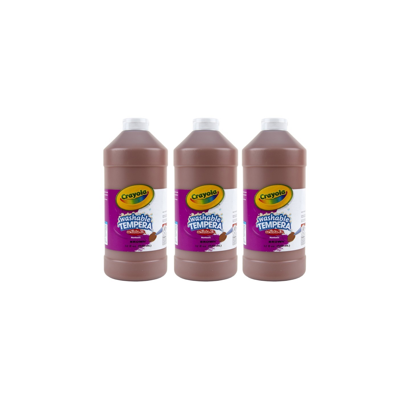 Crayola® Artista II Washable Tempera Paint, 32 oz, Brown, Pack of 3