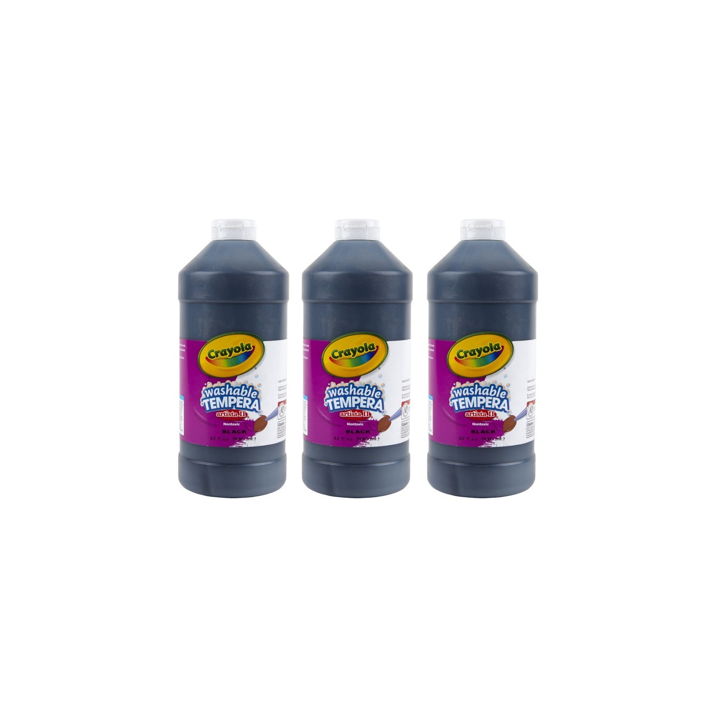 Crayola® Artista II Washable Tempera Paint, 32 oz, Black, Pack of 3
